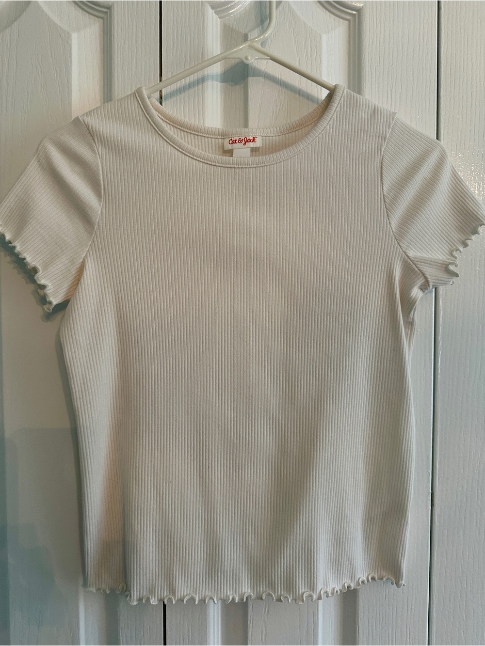 Cat & Jack Cream Ribbed Lettuce-Edge Short Sleeve Tee